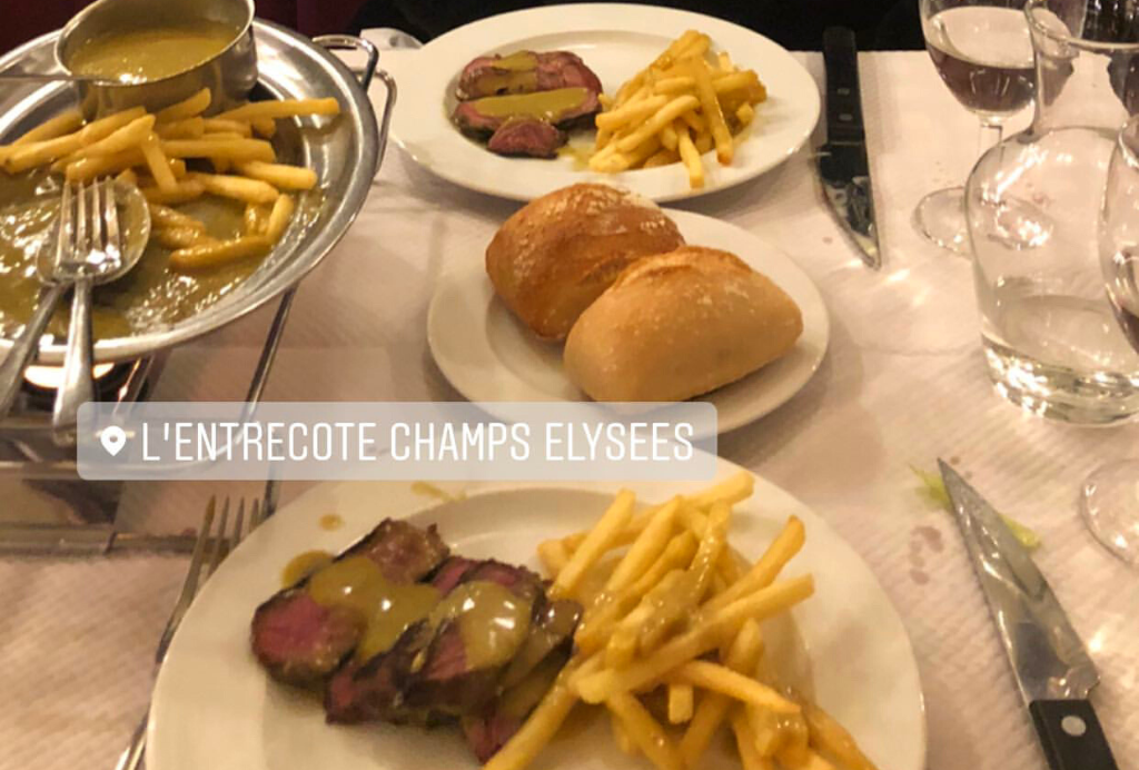 The entree at l'Entrecote restaurant in Paris, France nearby the Champs Elysees
